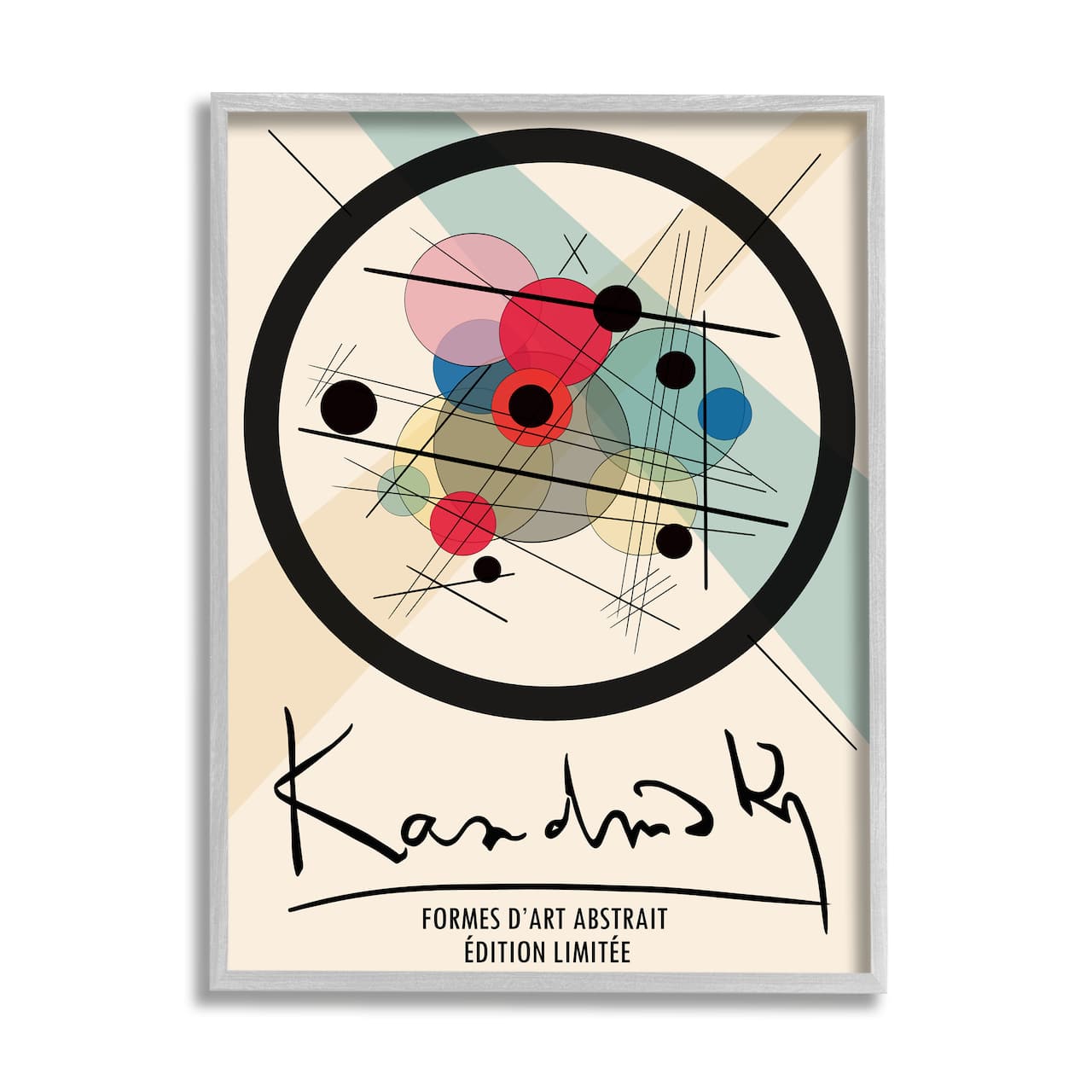 Stupell Industries Kandinsky Traditional Abstract Layered Circles Patchwork Lines in Gray Frame Wall Art